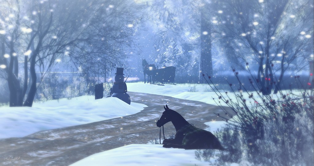 A snowy evening landscape painting